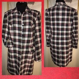 GRACE ELEMENTS TWEED DAY COAT~WHITE, BLACK, RED~LINED~FLAP POCKETS~SIZE 10